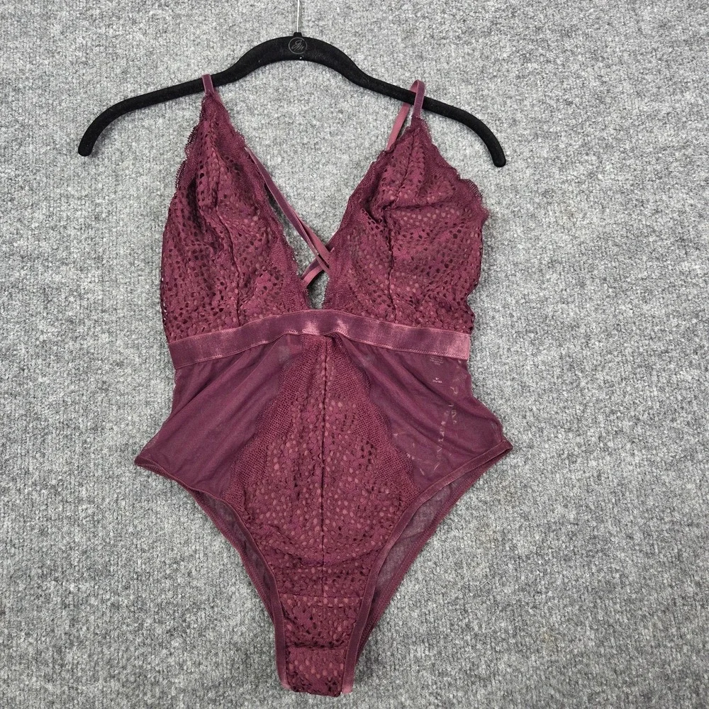 Victoria's Secret Teddy Womens Medium Purple Lace Sheer One Piece Lingerie